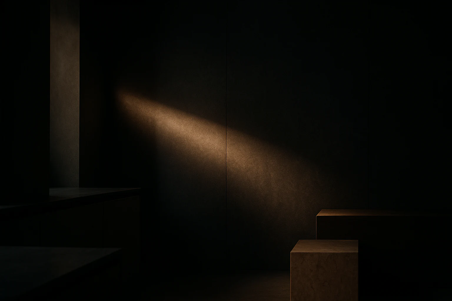 Cinematic light across honed stone — NOX FORM