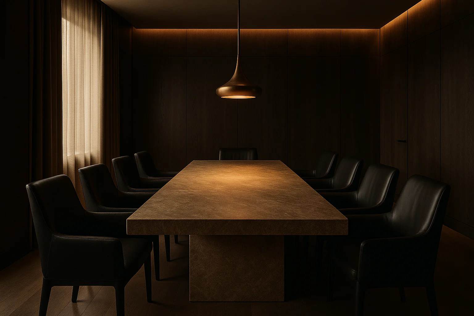Meridian Office — boardroom with smoked oak walls