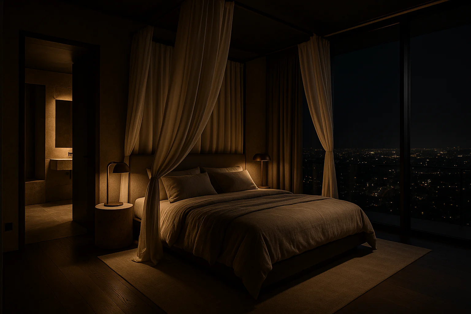 Obsidian Hotel — luxury suite at night