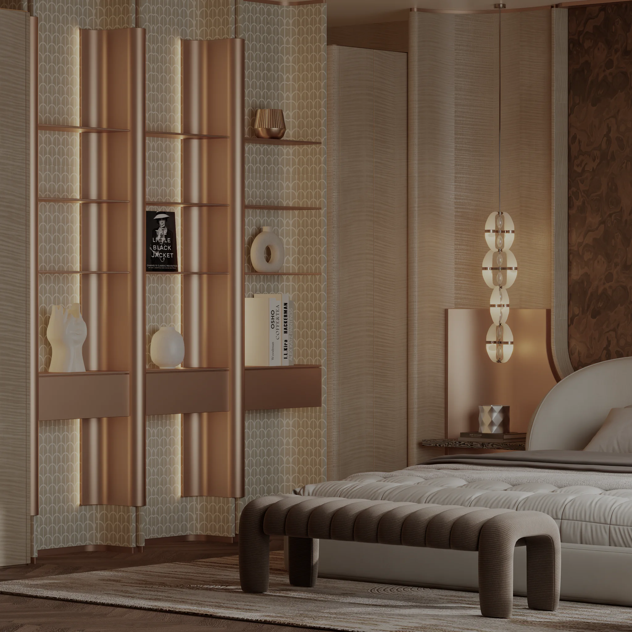 Serene Bedroom — dressing alcove with concealed light