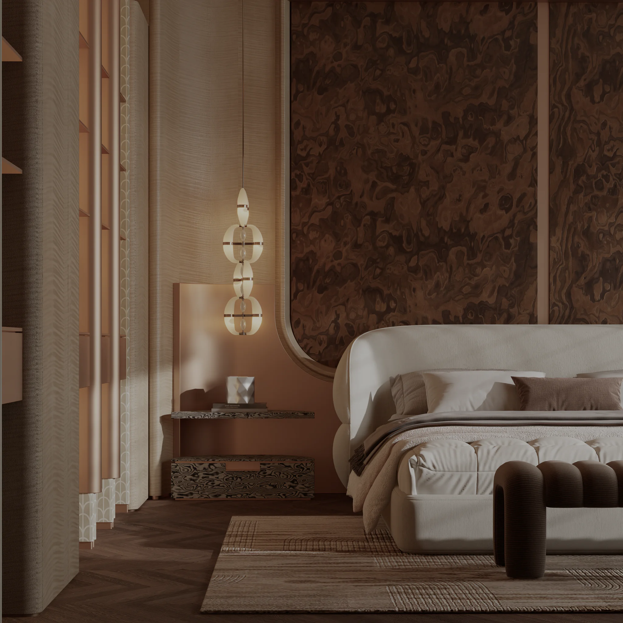 Serene Bedroom — composition with low-pile wool and bronze
