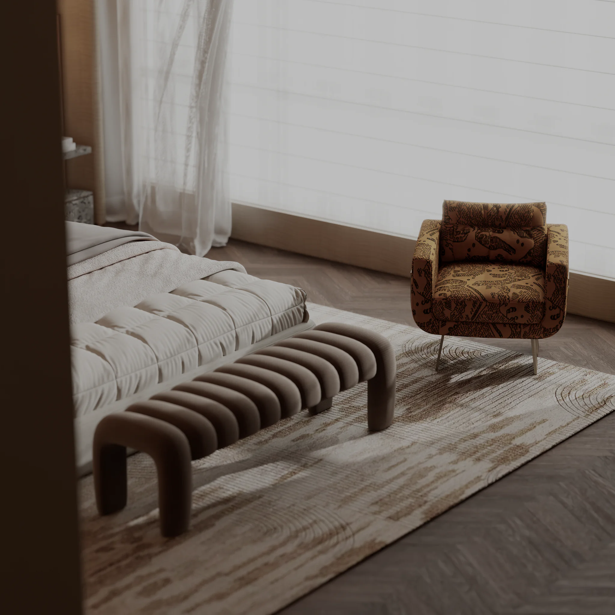 Serene Bedroom — smoked oak joinery close-up